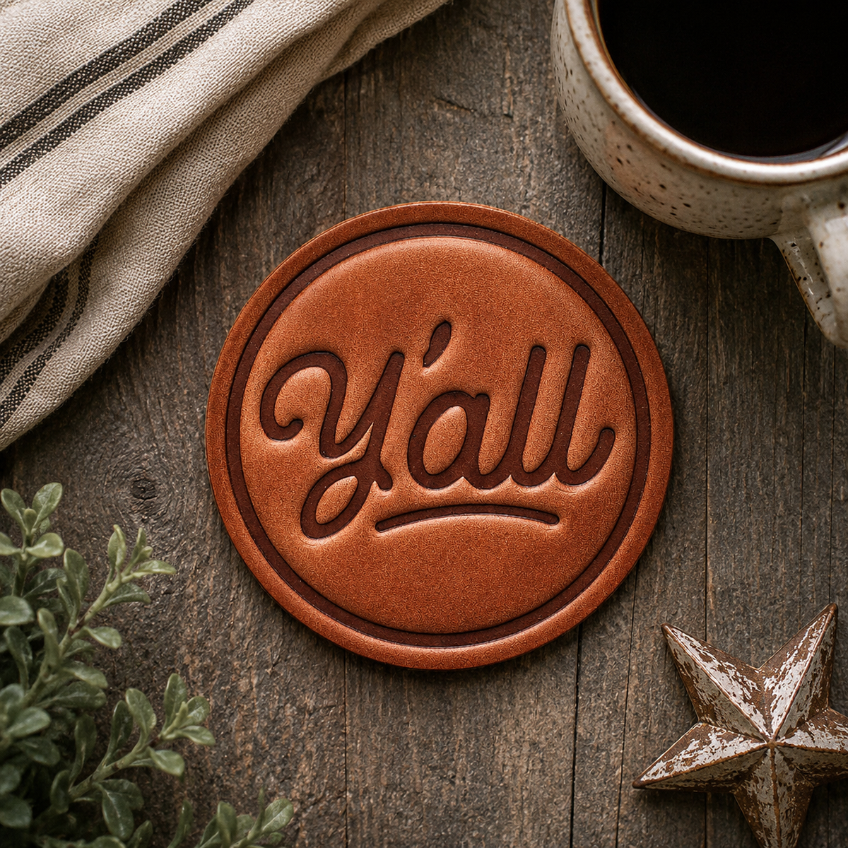 Y'all Leather Coaster