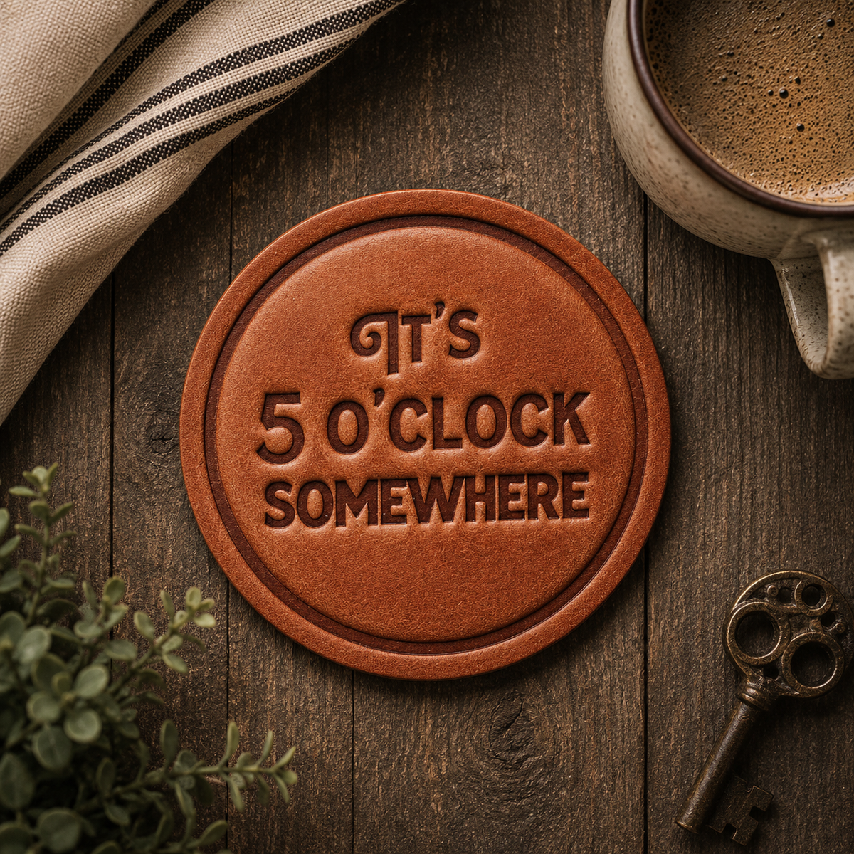It's 5 O'clock Somewhere Leather Coaster