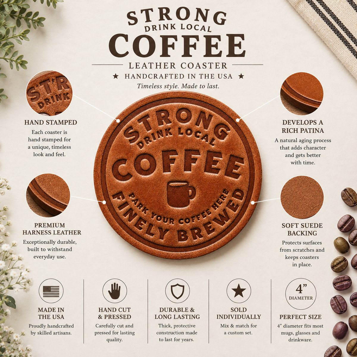Strong Coffee Leather Coaster