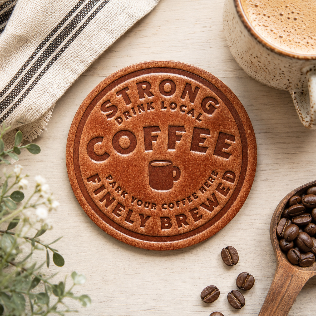 Strong Coffee Leather Coaster