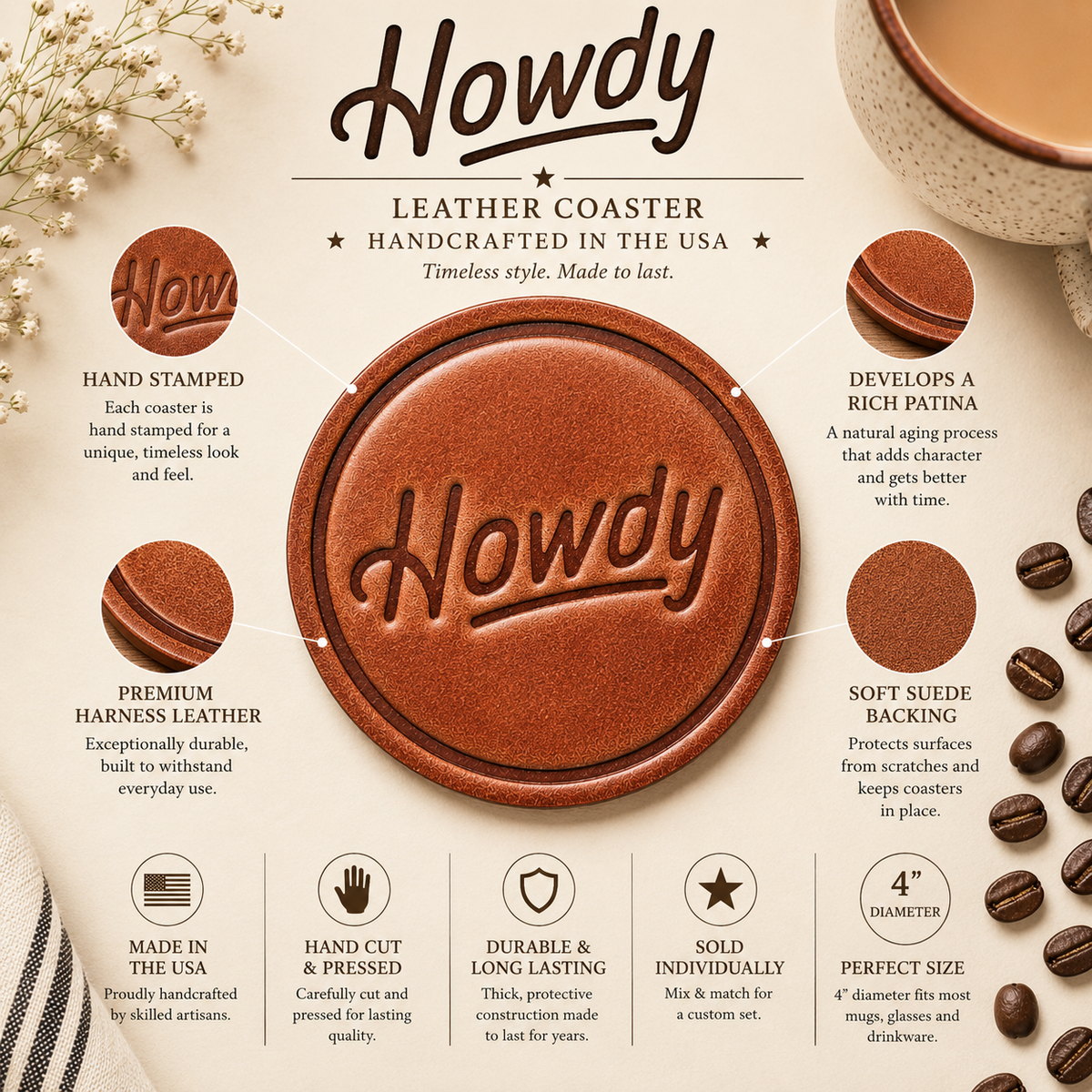 Howdy Leather Coaster