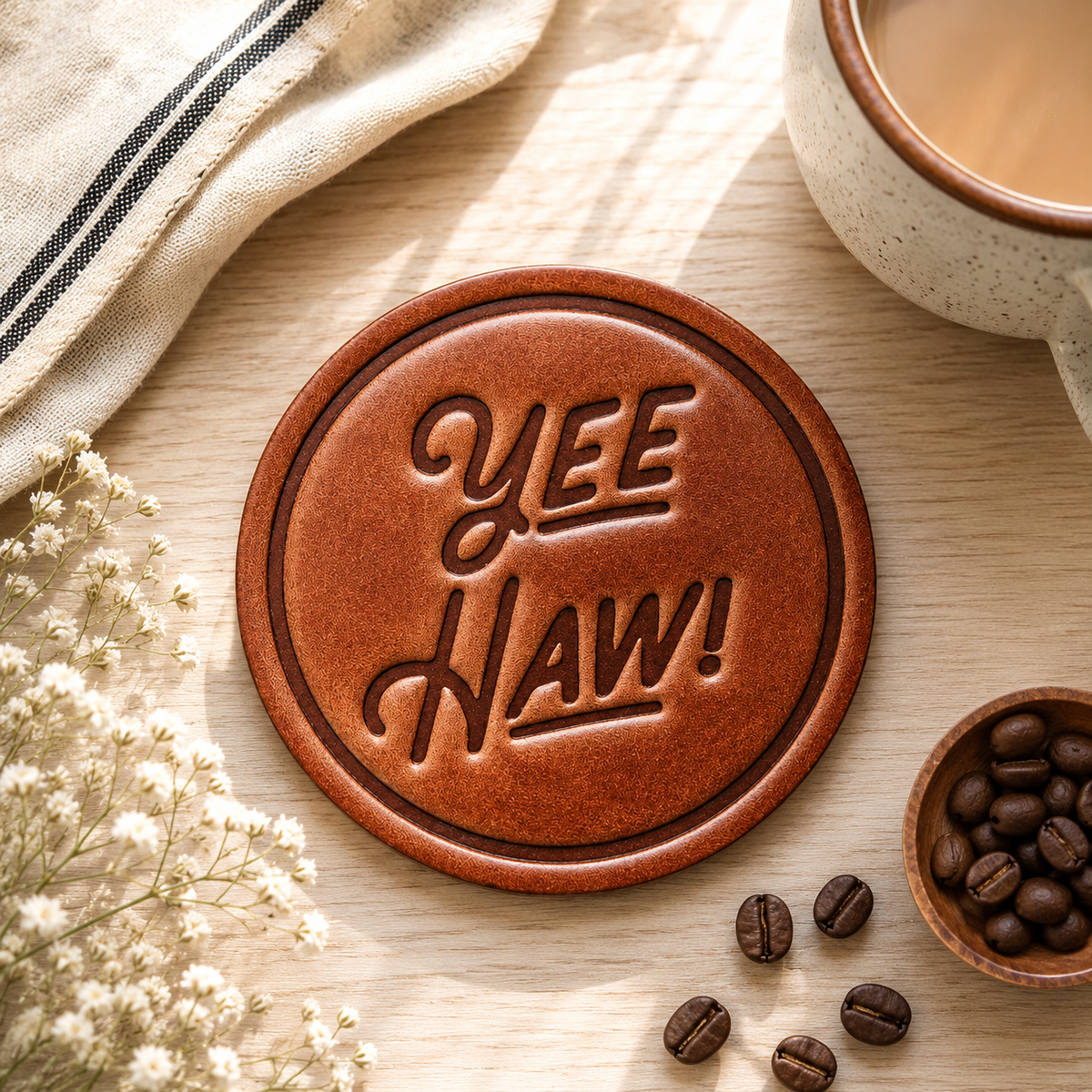 Yeehaw! Leather Coaster