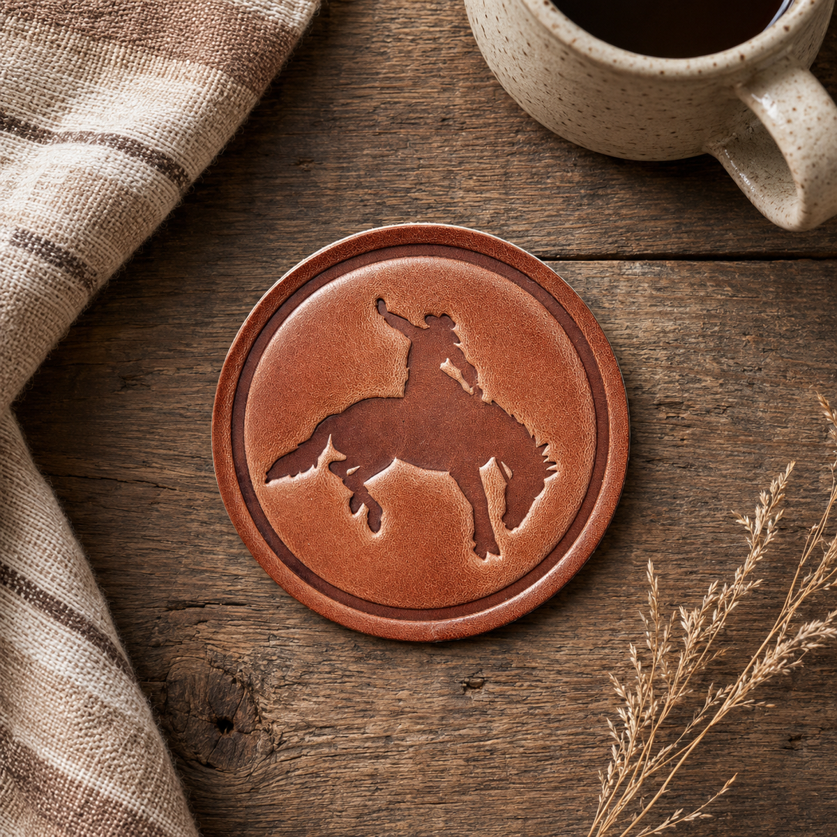 Bucking Bronco Leather Coaster