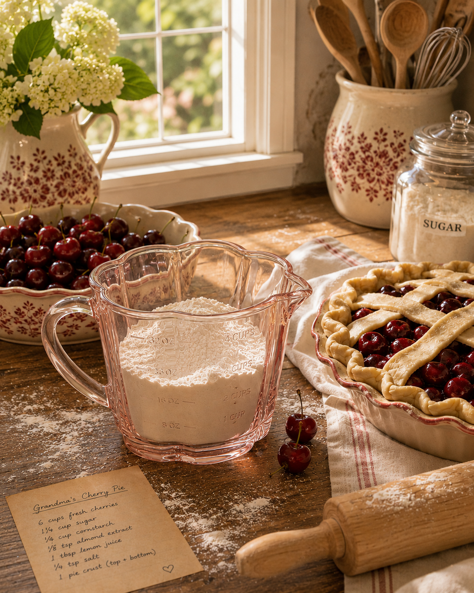 Rose Flower Cottage Farmhouse Glass Measuring Cup - Large