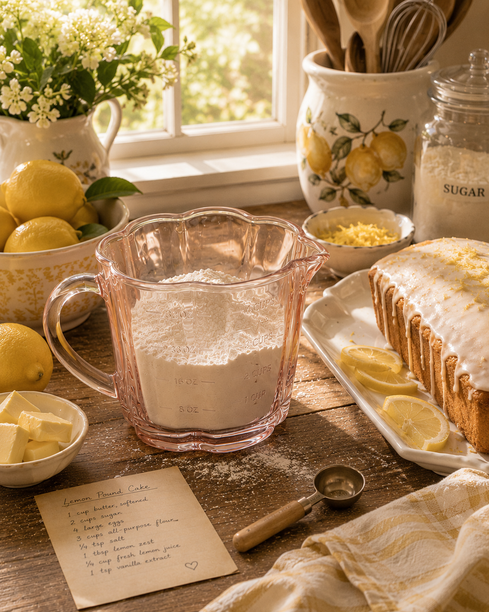 Rose Flower Cottage Farmhouse Glass Measuring Cup - Large