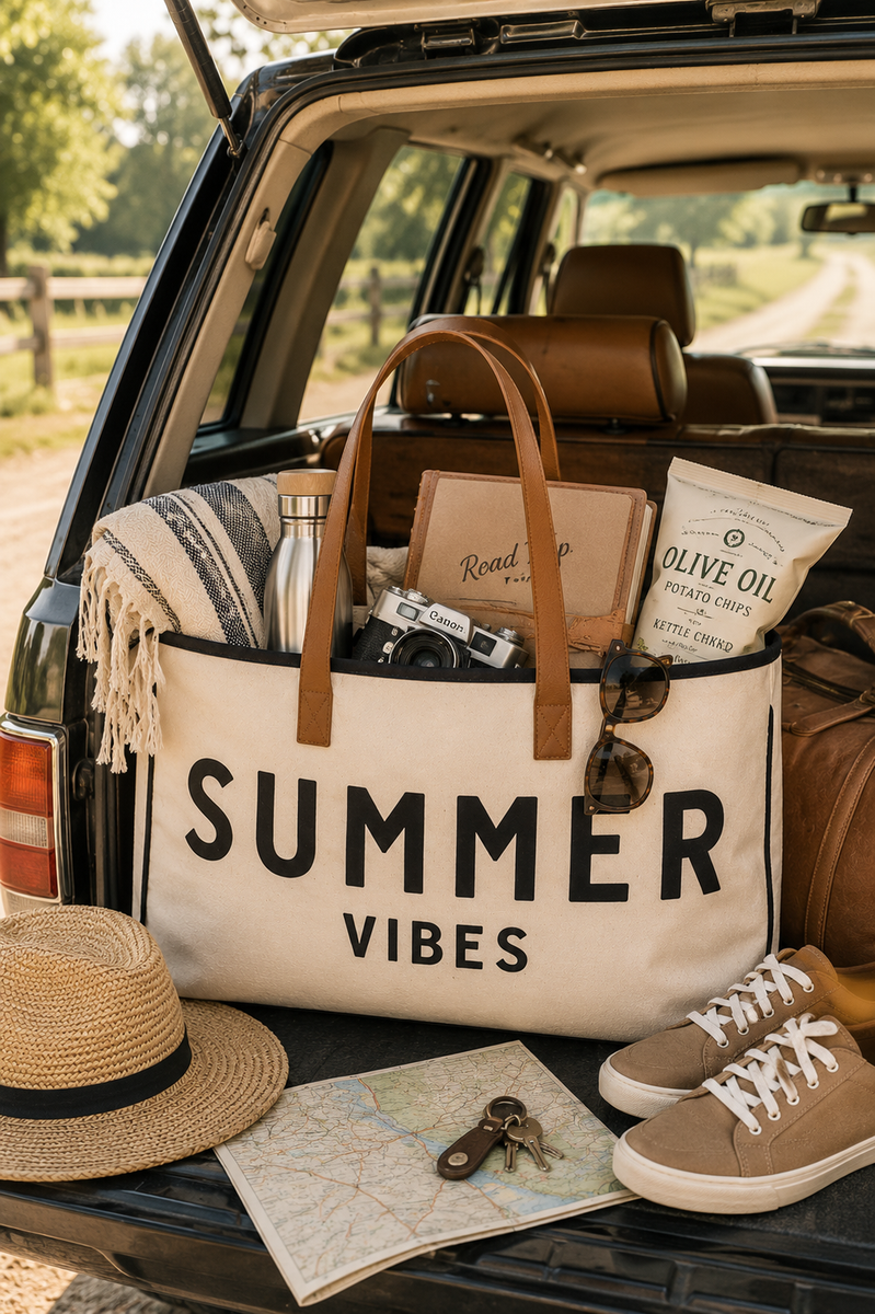 SUMMER VIBES CANVAS AND LEATHER TOTE