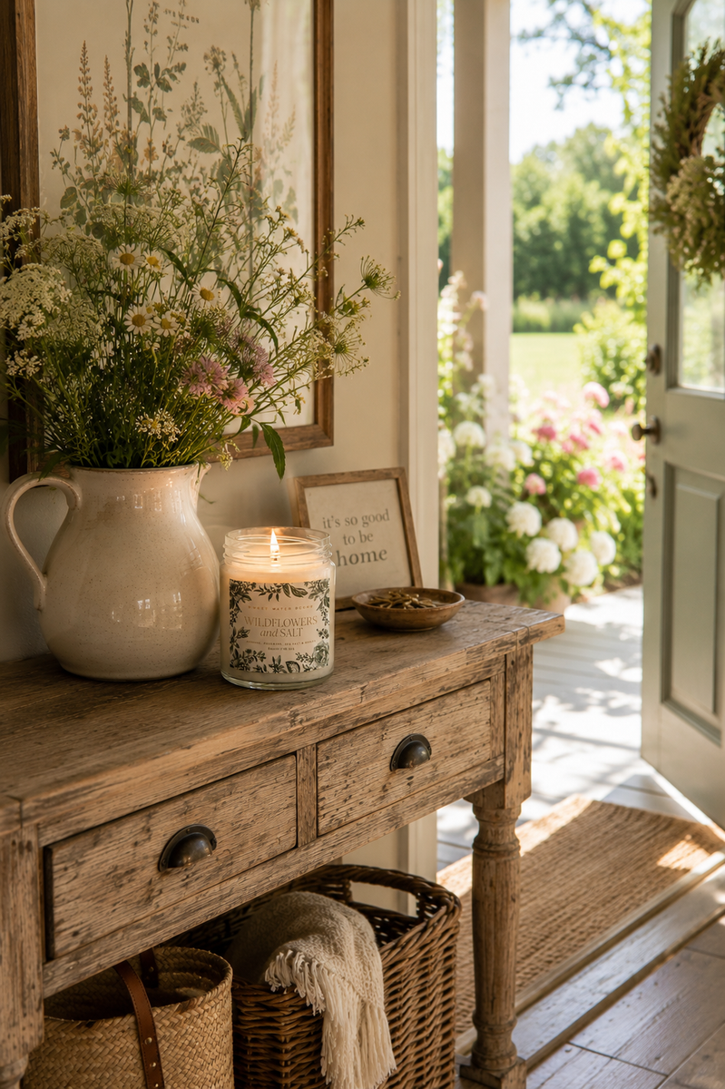 Wildflowers + Salt Green Delft Candle