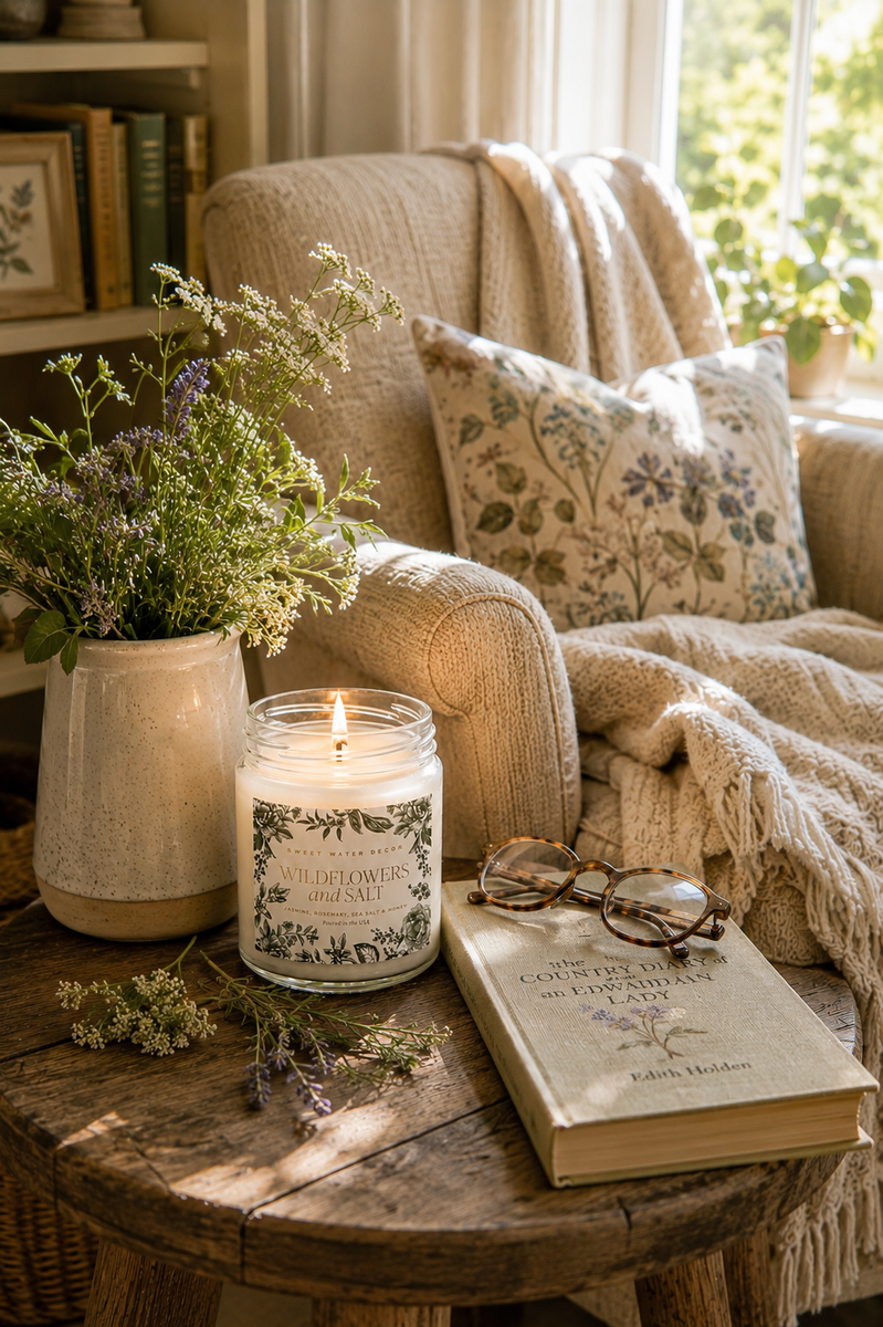 Wildflowers + Salt Green Delft Candle