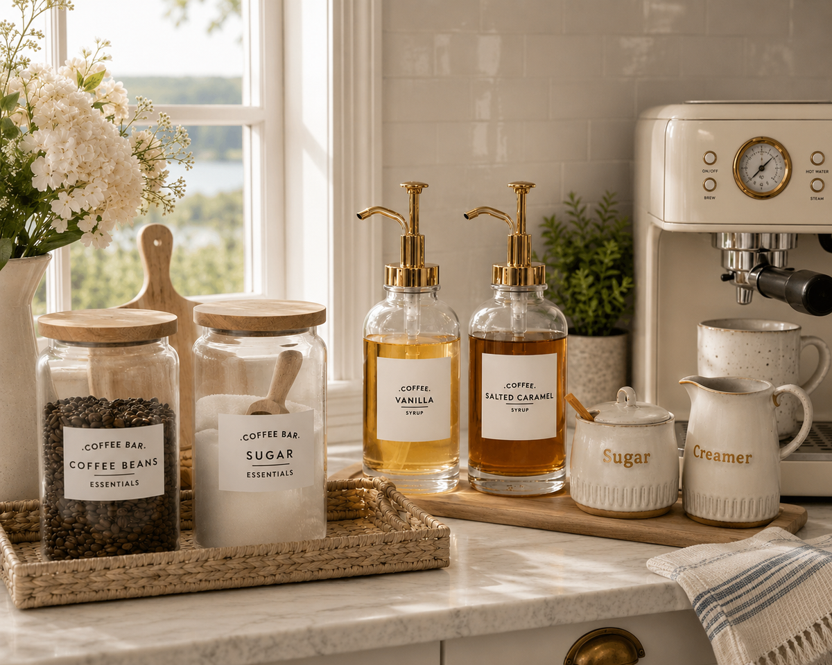 Glass Coffee Syrup Dispenser Set