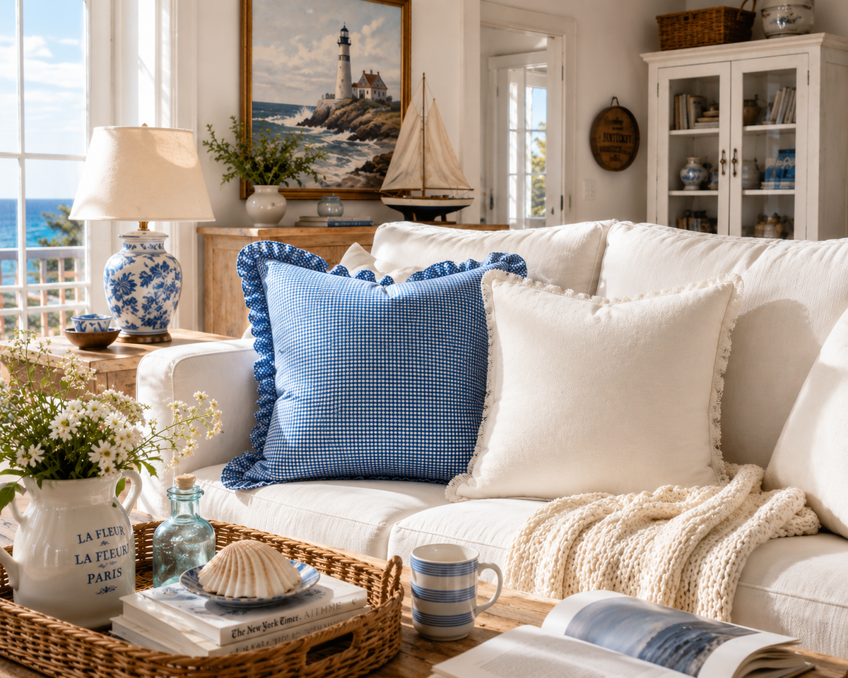 Blue Micro Gingham Pillow
