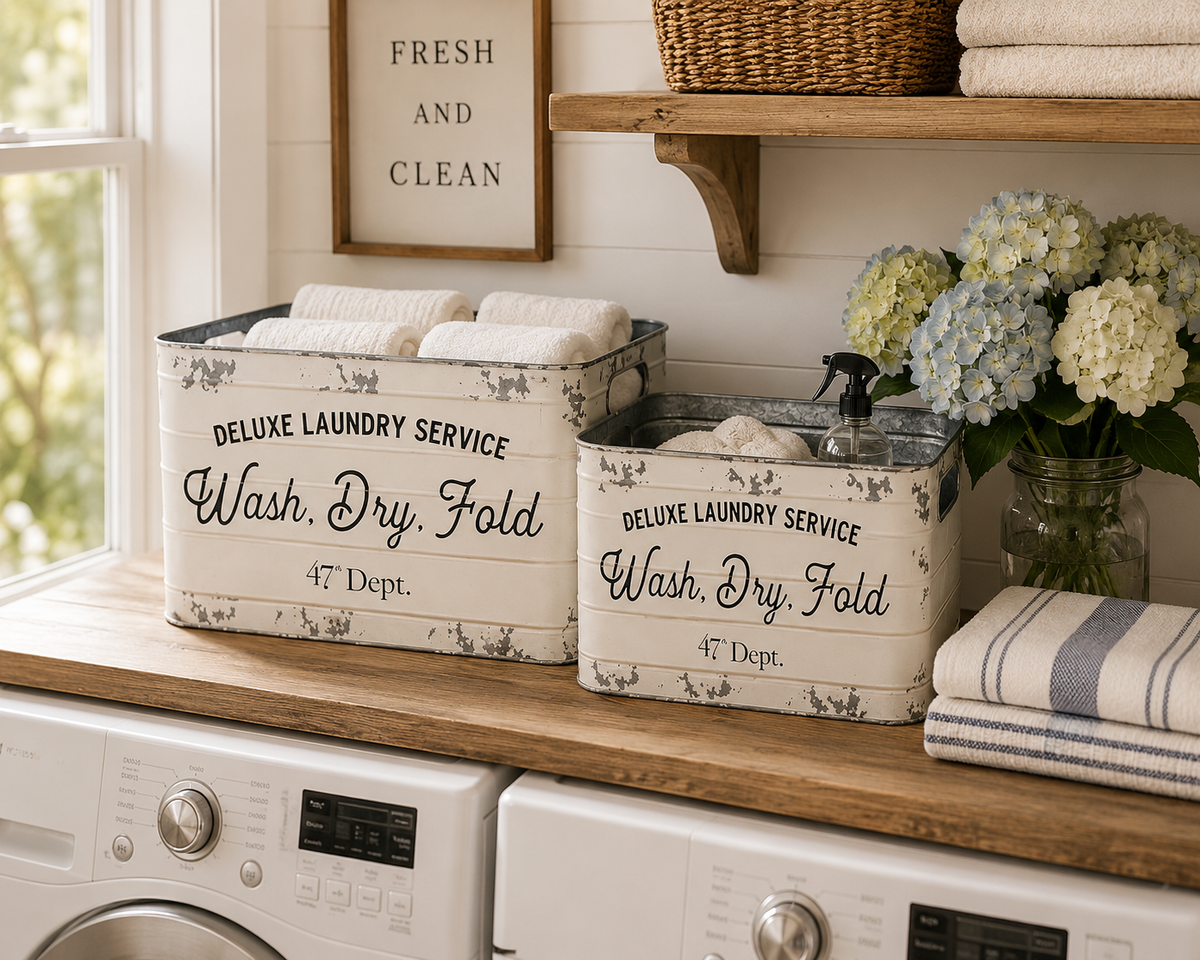 Farmhouse Metal Laundry Bin Set