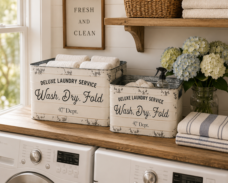 Farmhouse Metal Laundry Bin Set