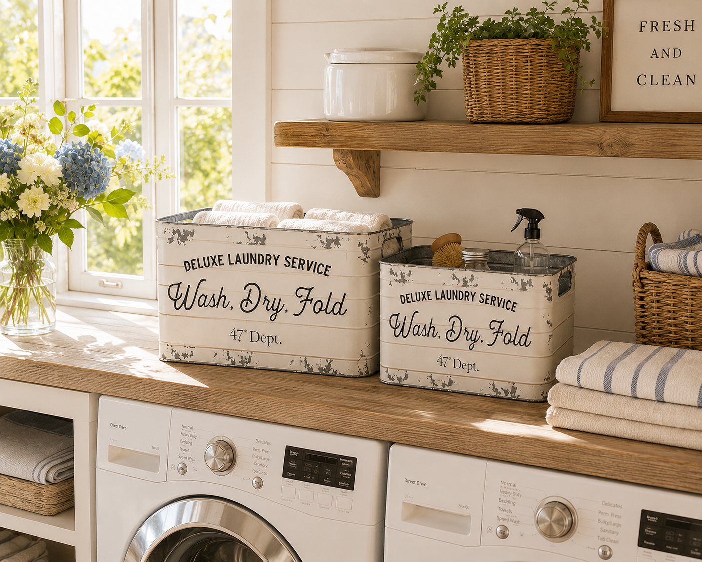 Farmhouse Metal Laundry Bin Set