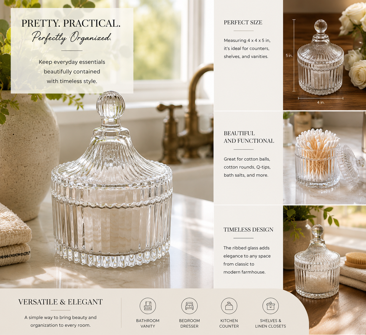 Vintage Ribbed Glass Jar