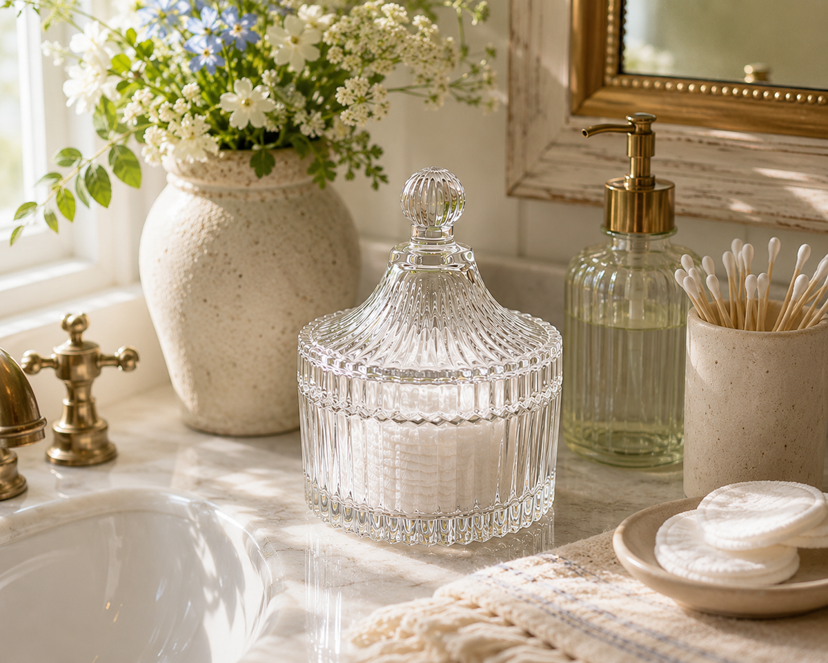 Vintage Ribbed Glass Jar