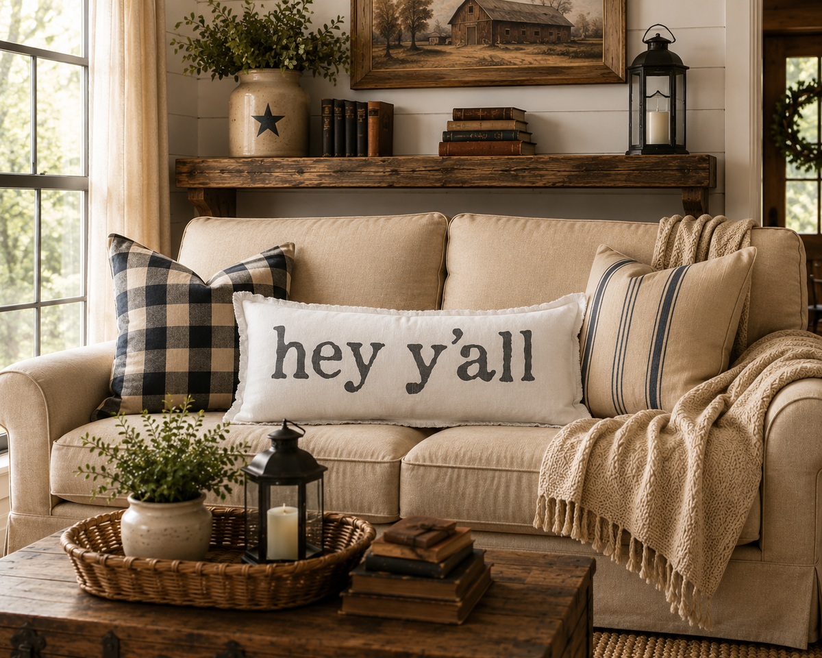 Hey Y’all Farmhouse Lumbar Pillow