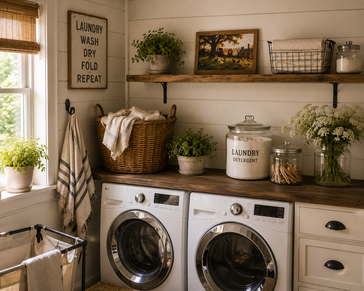 Laundry and the Chickens Farmhouse Laundry Room Wall Art