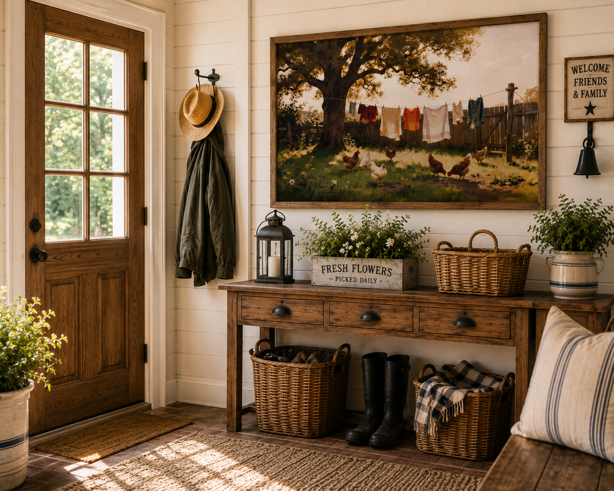 Laundry and the Chickens Farmhouse Laundry Room Wall Art