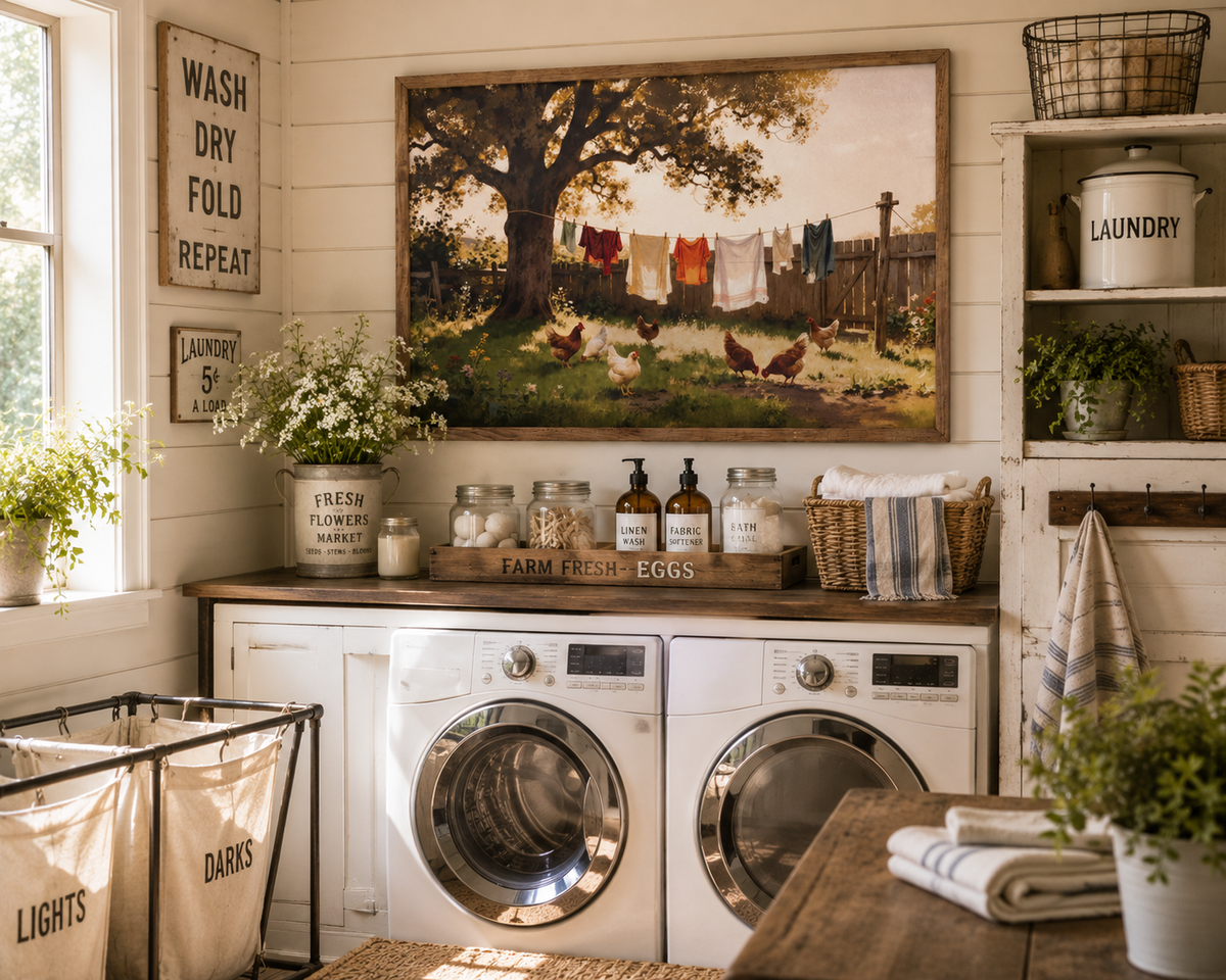 Laundry and the Chickens Farmhouse Laundry Room Wall Art