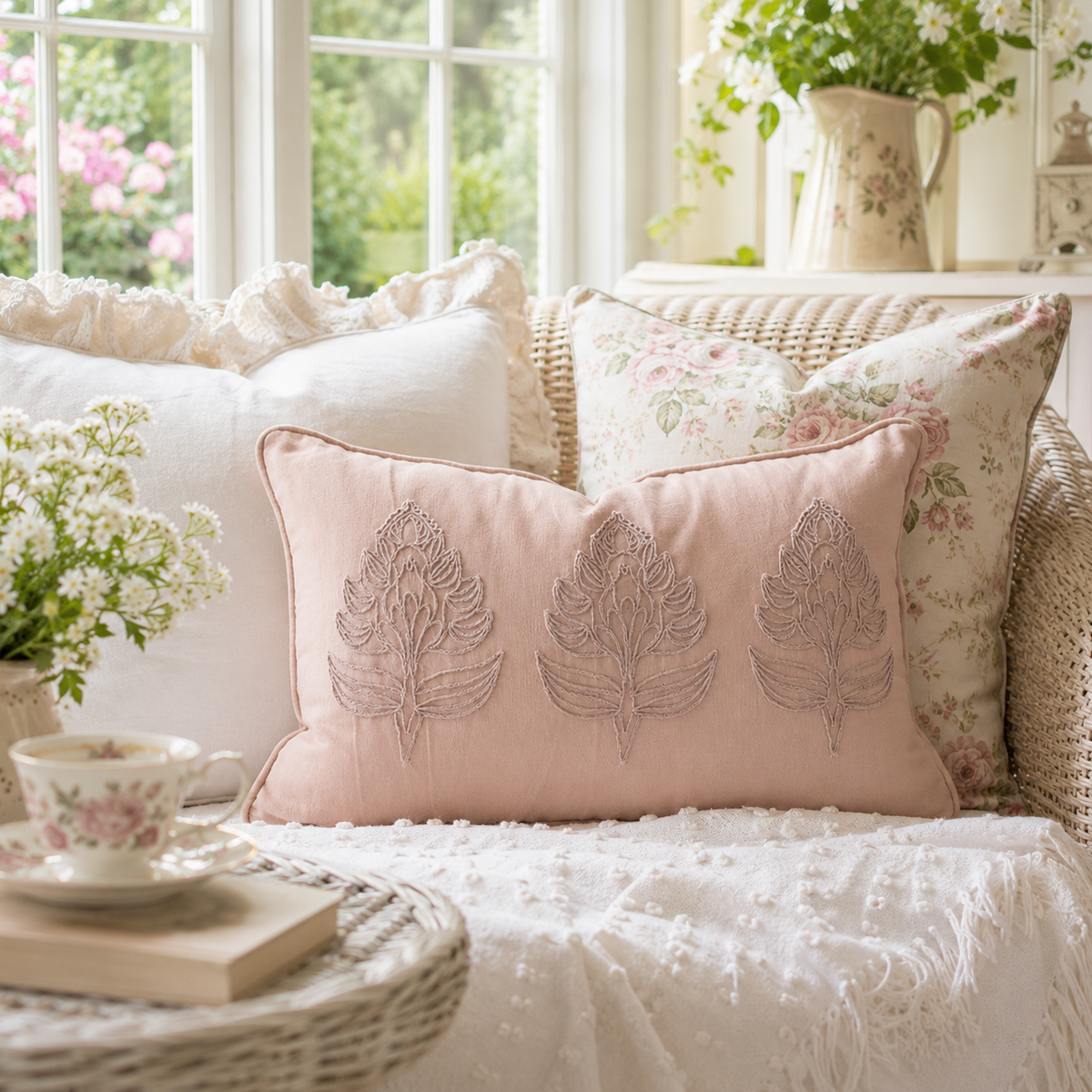 Eloise Embroidered Vintage Cotton Pillow