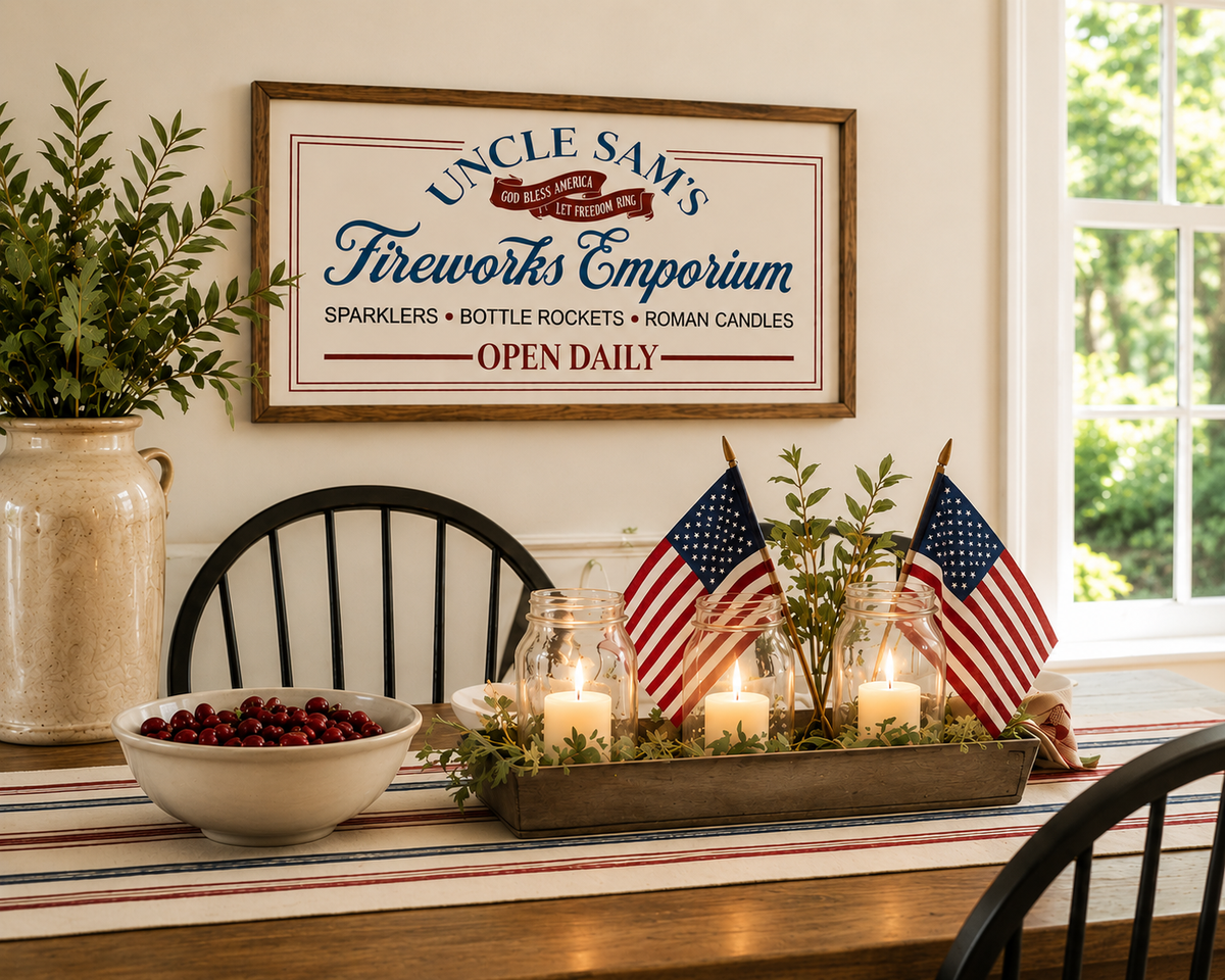 Uncle Sam’s Fireworks Emporium Vintage Americana Wood Sign