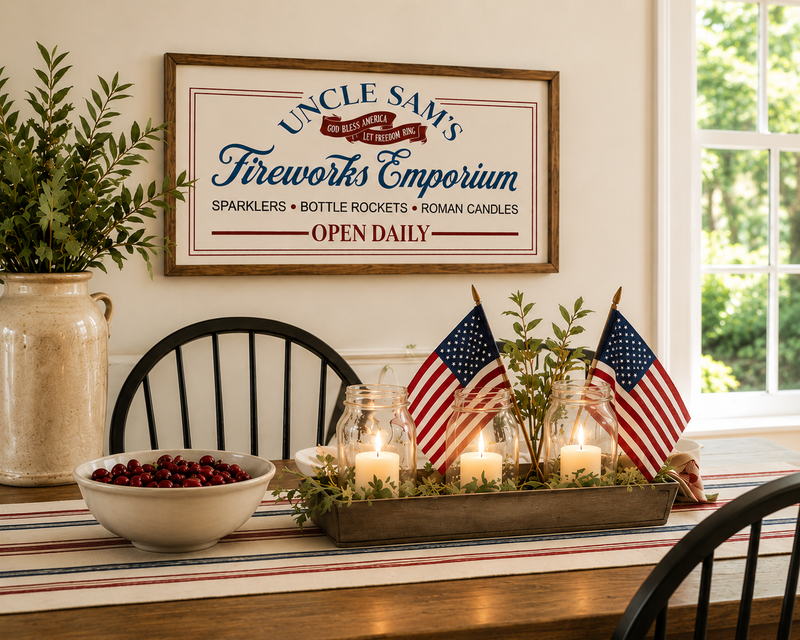 Uncle Sam’s Fireworks Emporium Vintage Americana Wood Sign