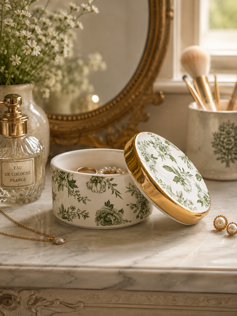 Green Delft Trinket Box