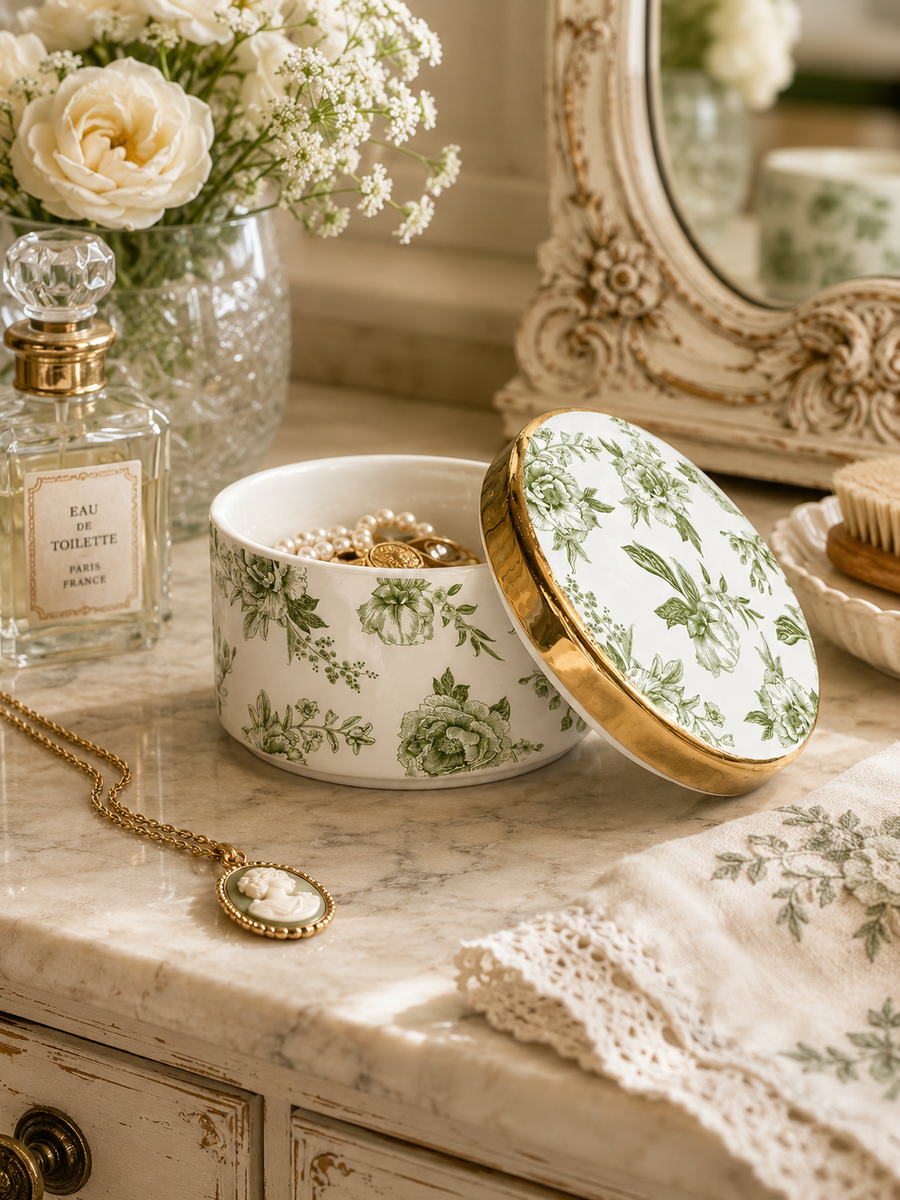 Green Delft Trinket Box