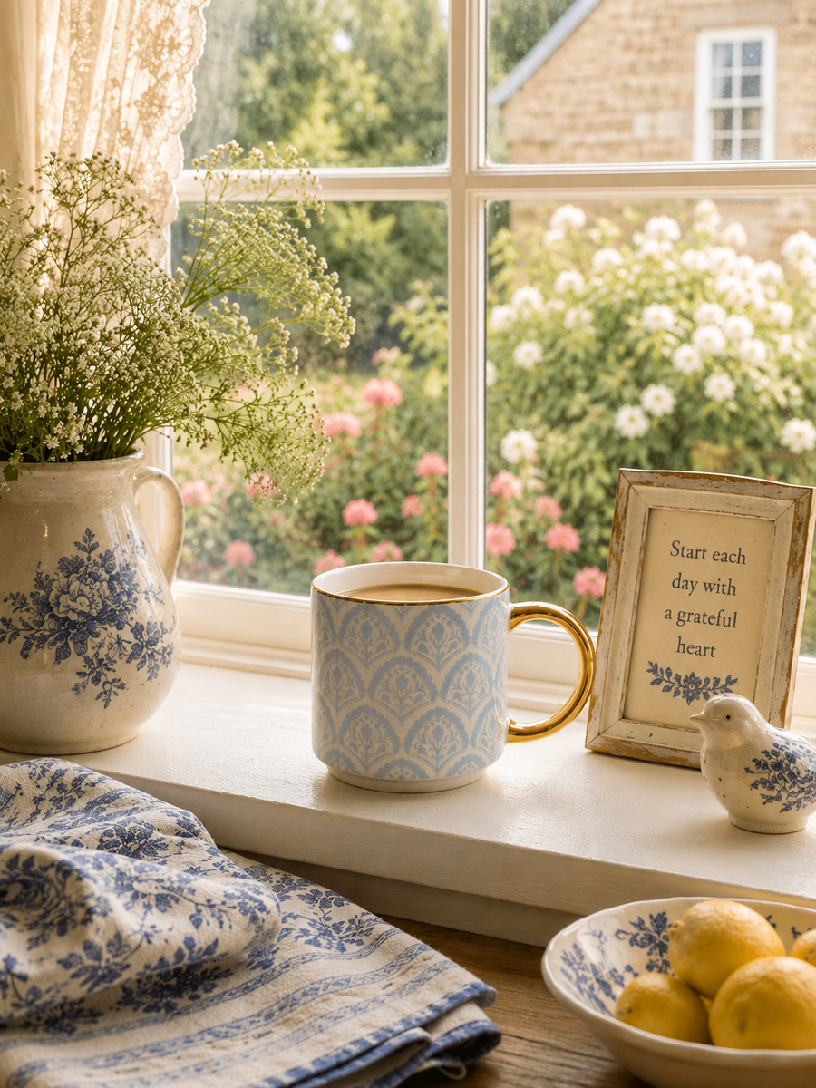 Blue Floral Quilt Coffee Mug