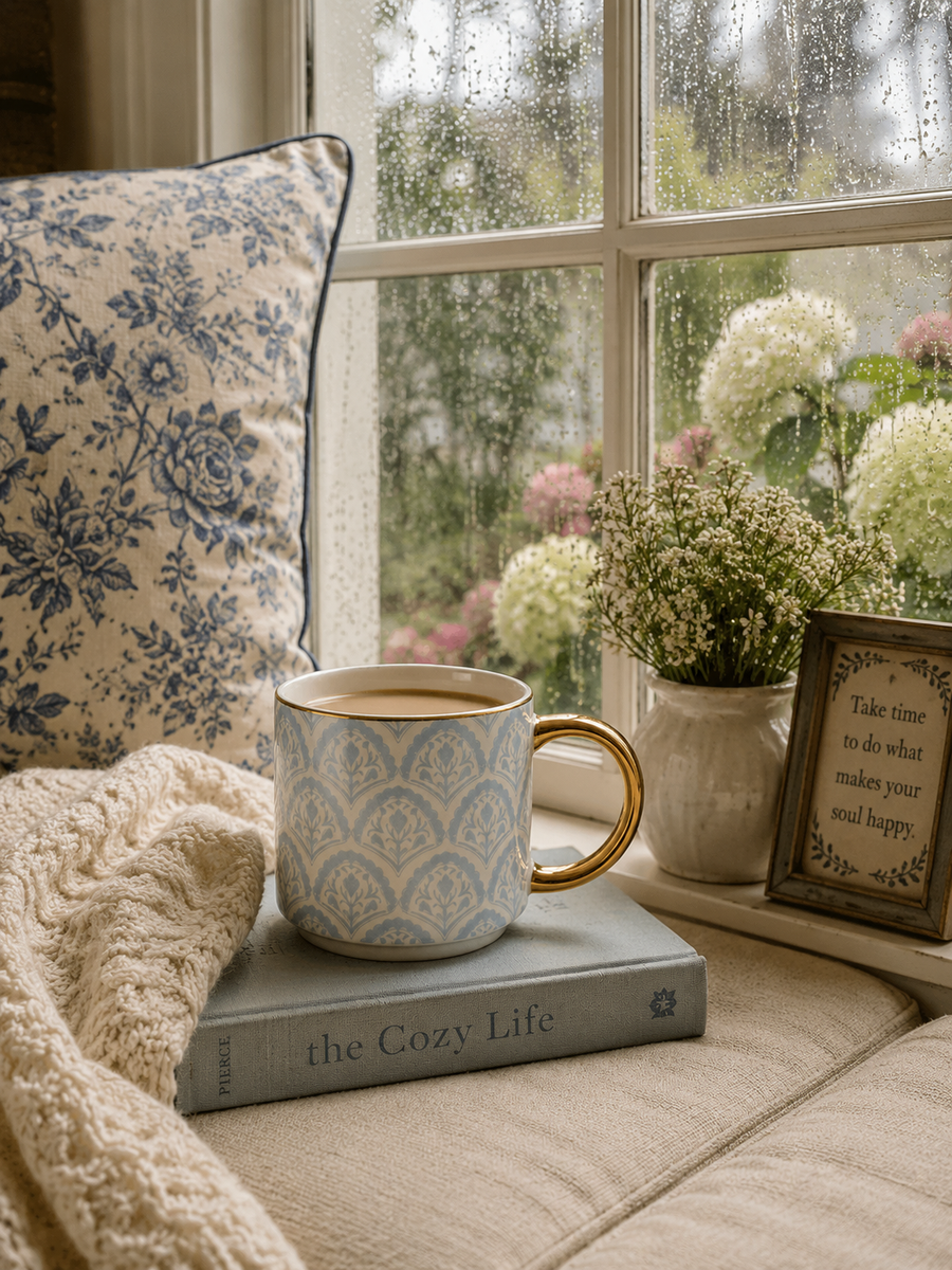 Blue Floral Quilt Coffee Mug
