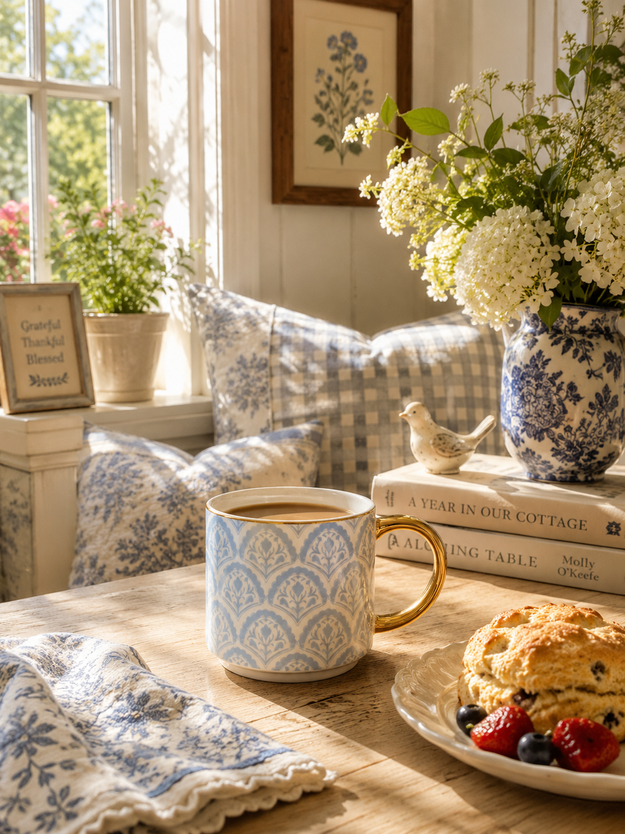 Blue Floral Quilt Coffee Mug