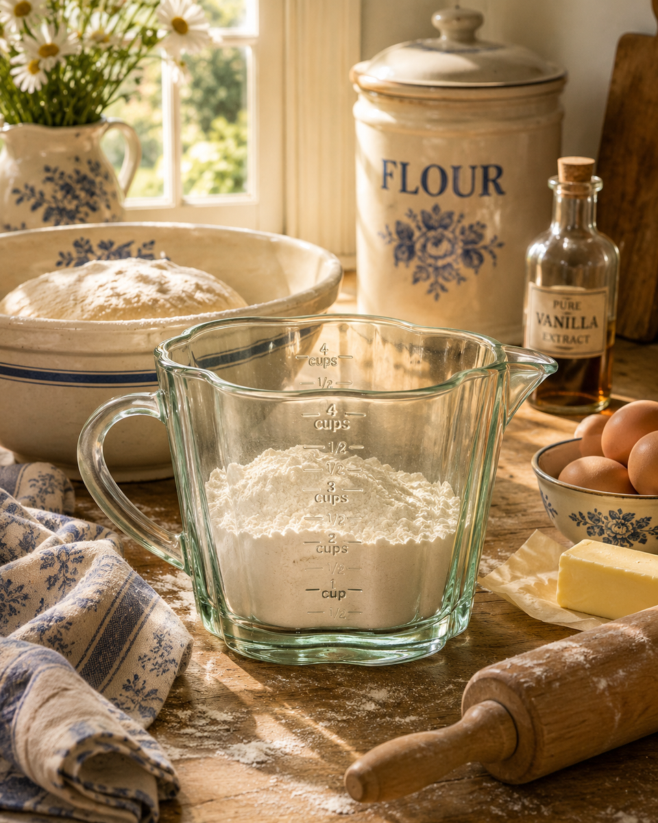 Green Flower Cottage Farmhouse Glass Measuring Cup - Large