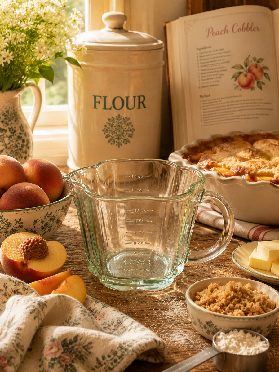 Green Flower Cottage Farmhouse Glass Measuring Cup