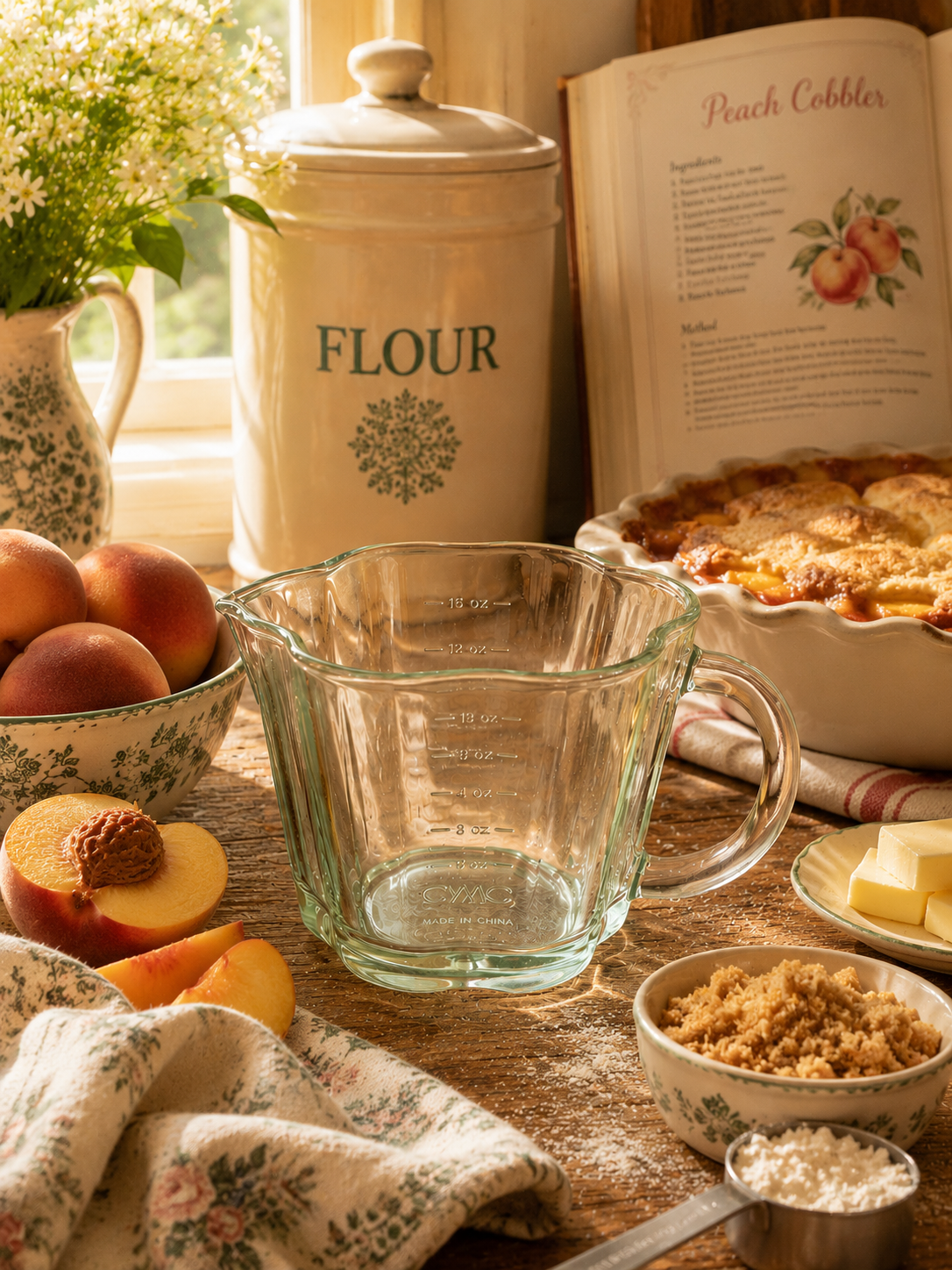 Green Flower Cottage Farmhouse Glass Measuring Cup