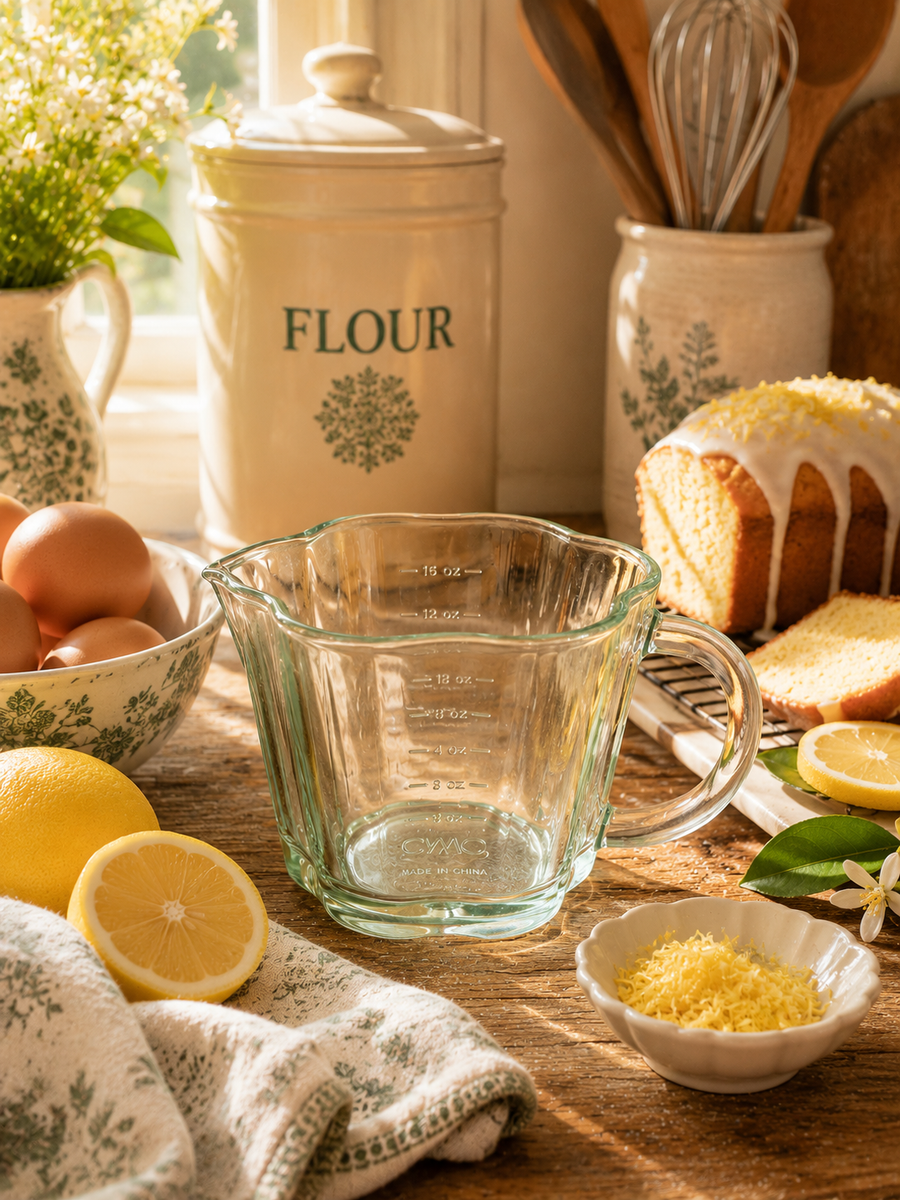 Green Flower Cottage Farmhouse Glass Measuring Cup