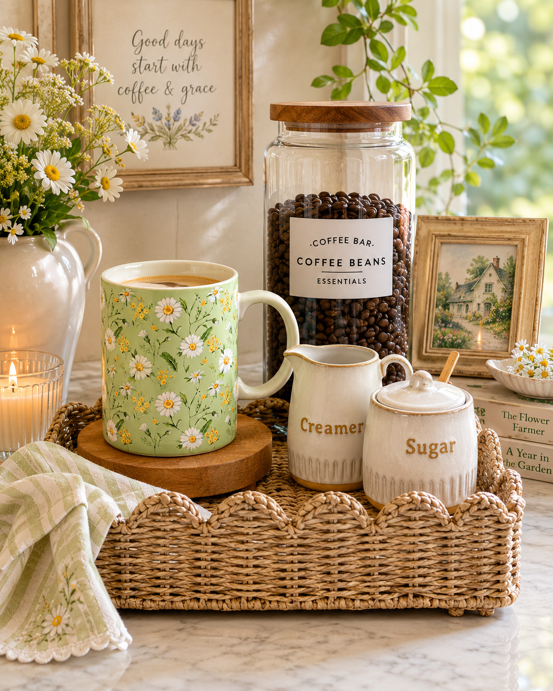 Green Daisy Cottage Farmhouse Stoneware Mug