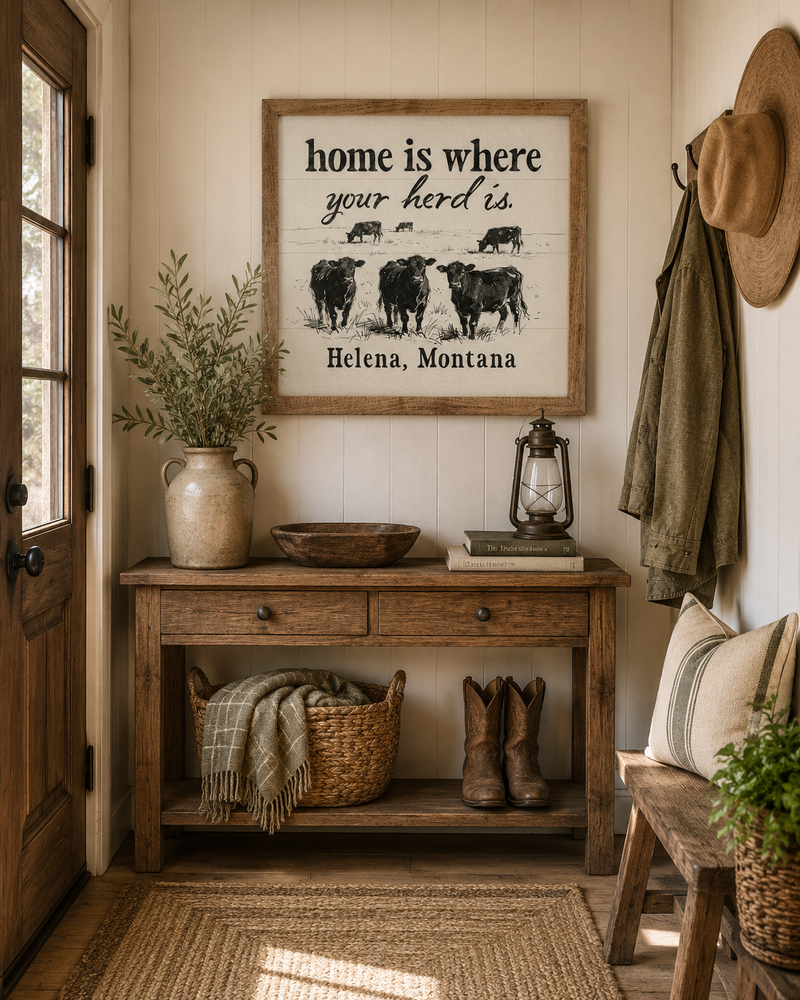 Home Is Where Your Herd Is Personalized Heirloom Wall Art