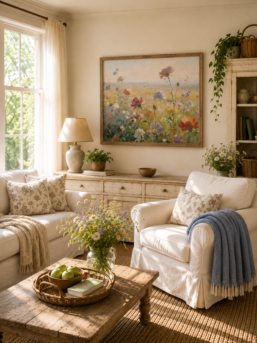Bright Meadow Bloom Cottage Farmhouse Wall Art