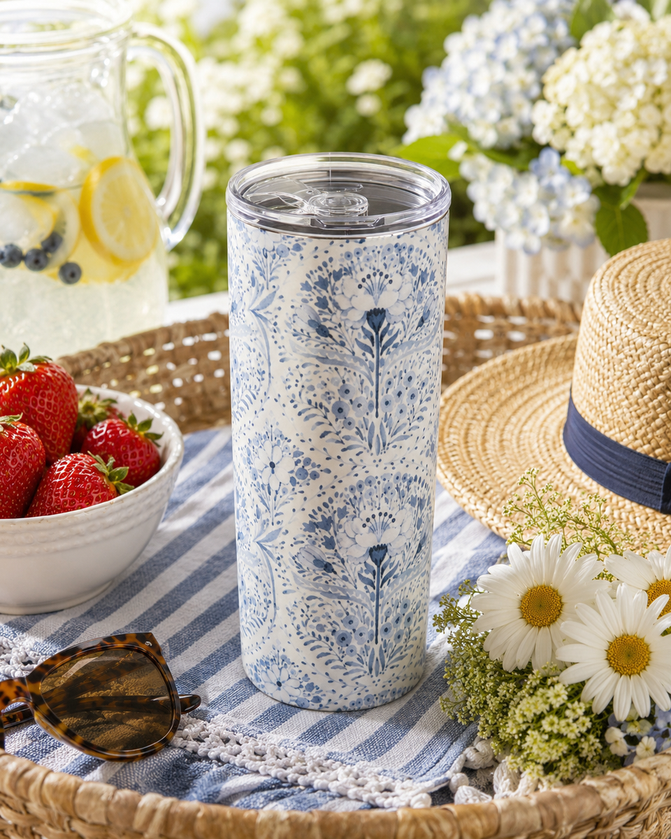Blue Floral Cottage Farmhouse Coffee Tumbler