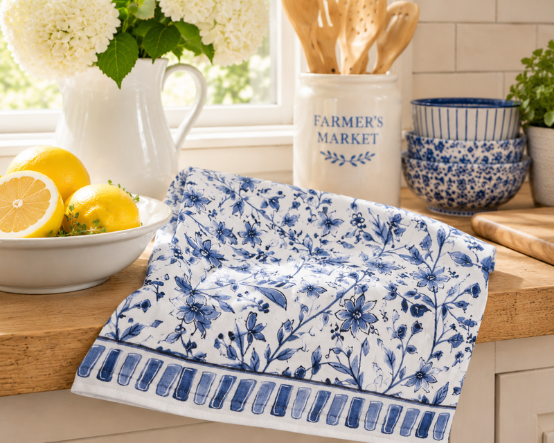 Blue Floral Cottage Farmhouse Kitchen Towel