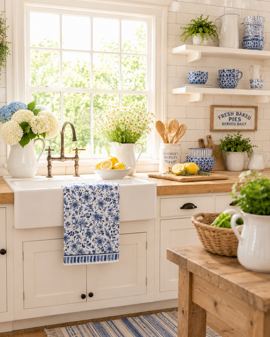 Blue Floral Cottage Farmhouse Kitchen Towel