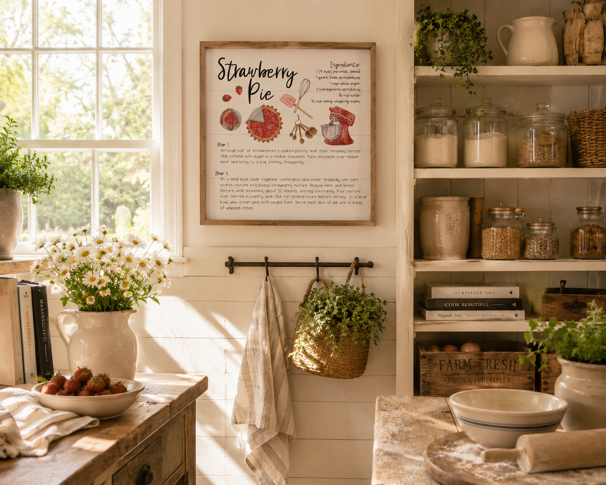 Strawberry Pie Recipe Farmhouse Kitchen Sign