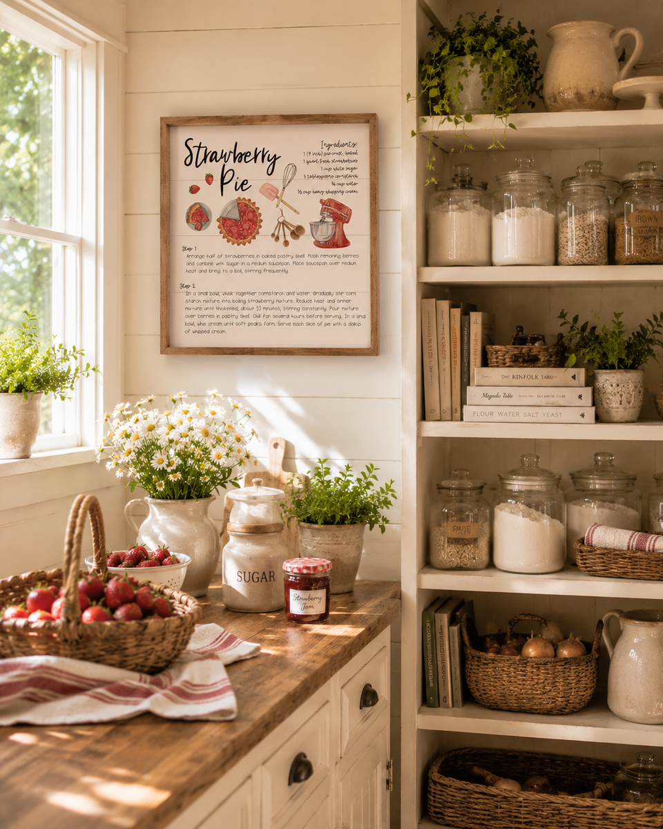 Strawberry Pie Recipe Farmhouse Kitchen Sign