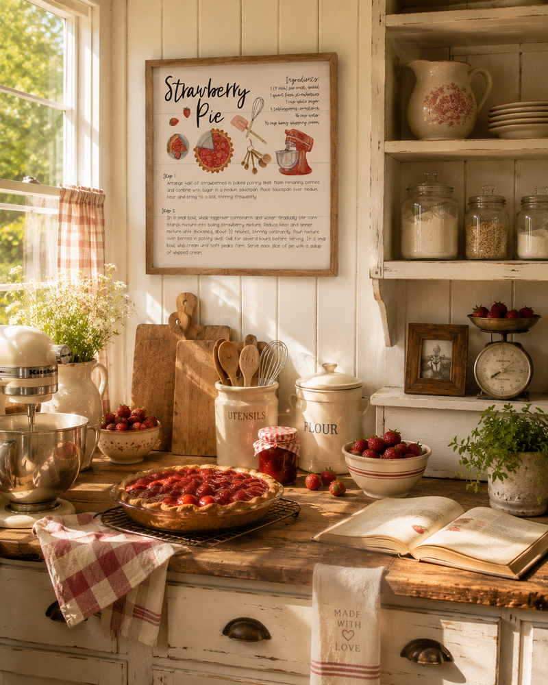 Strawberry Pie Recipe Farmhouse Kitchen Sign