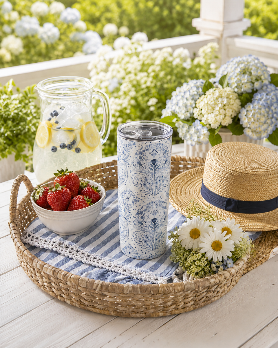 Blue Floral Cottage Farmhouse Coffee Tumbler