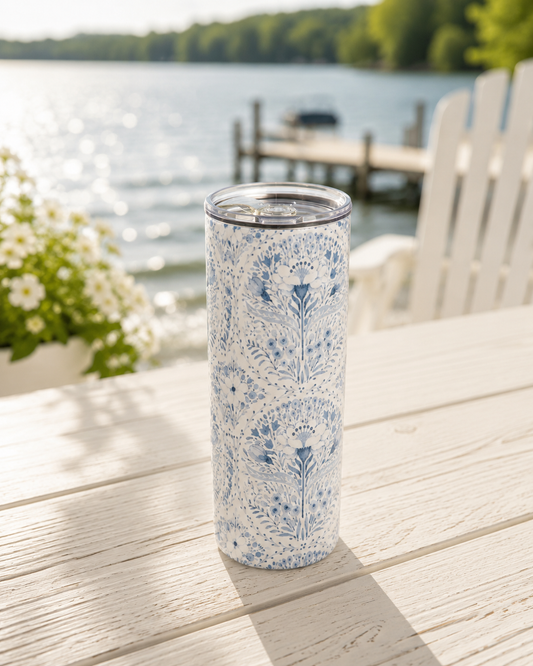Blue Floral Cottage Farmhouse Coffee Tumbler