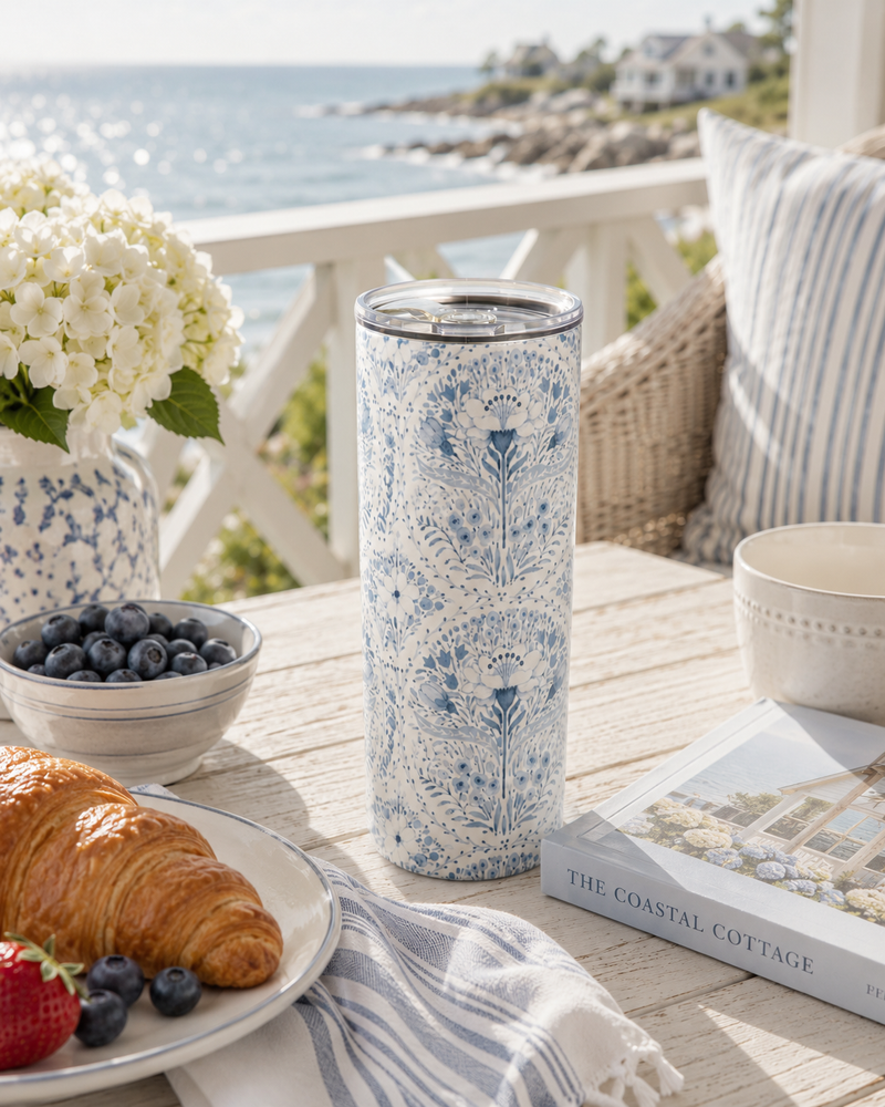 Blue Floral Cottage Farmhouse Coffee Tumbler