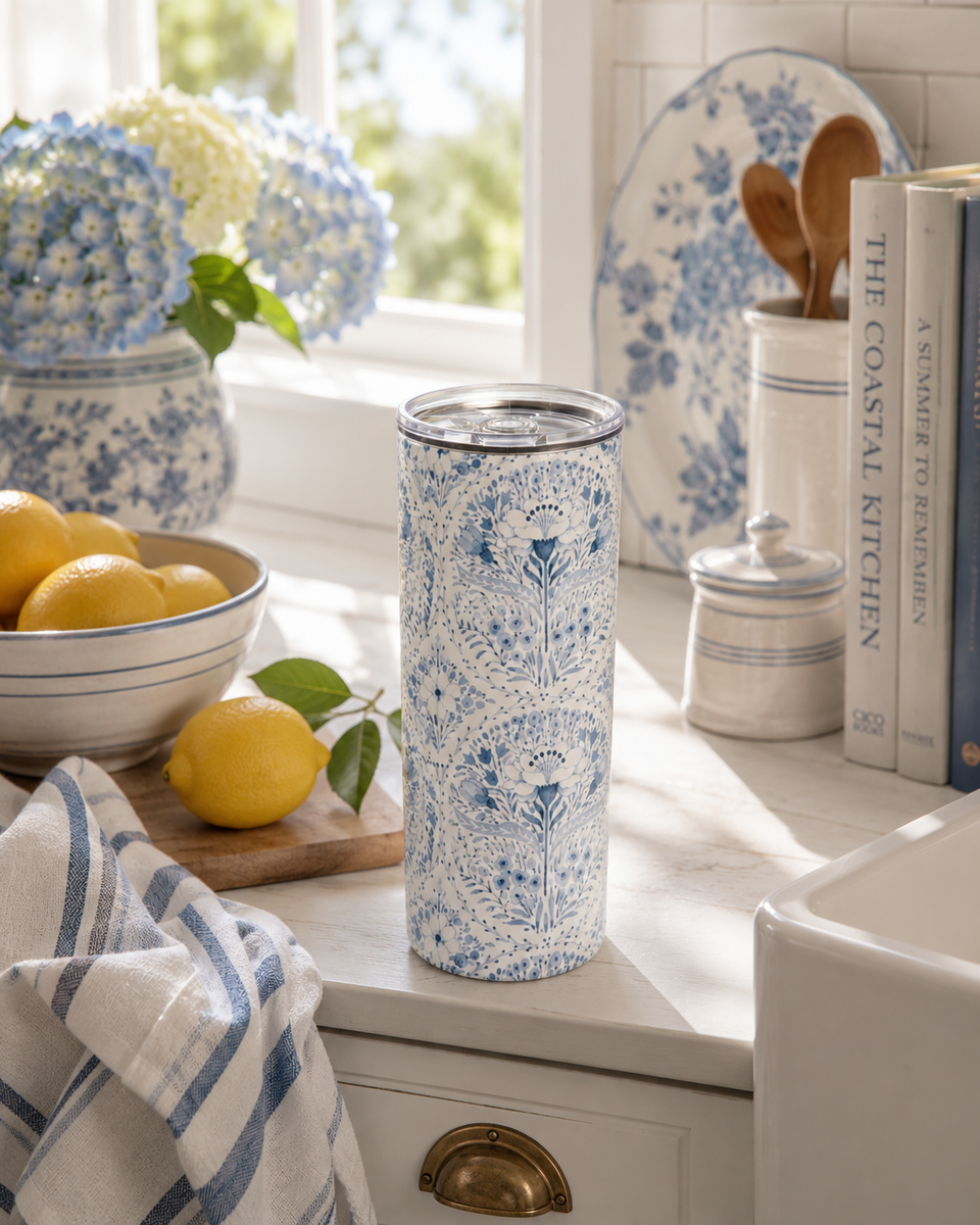 Blue Floral Cottage Farmhouse Coffee Tumbler
