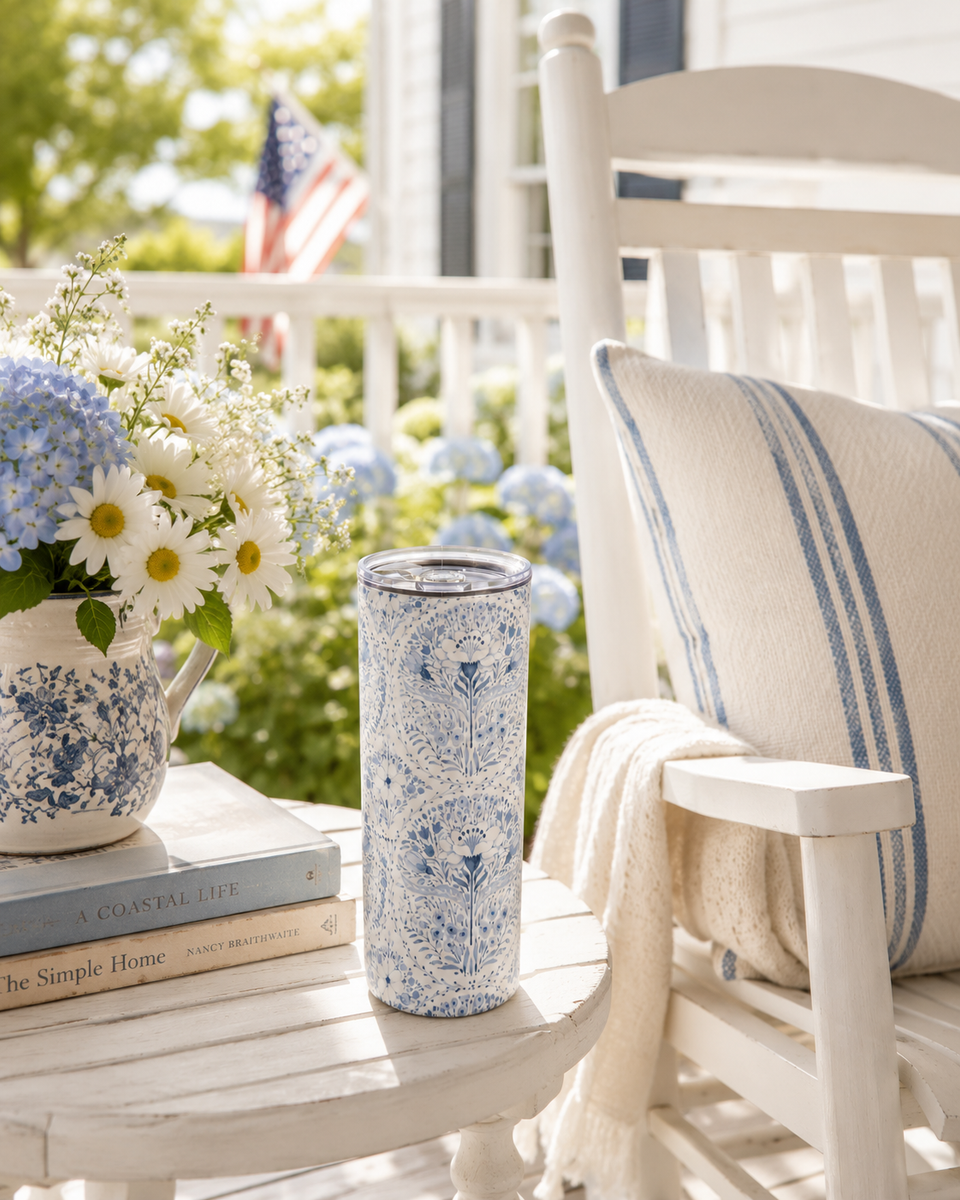 Blue Floral Cottage Farmhouse Coffee Tumbler
