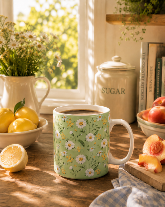 Green Daisy Cottage Farmhouse Stoneware Mug